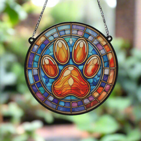 A Paw Print Stained Glass Effect Suncatcher